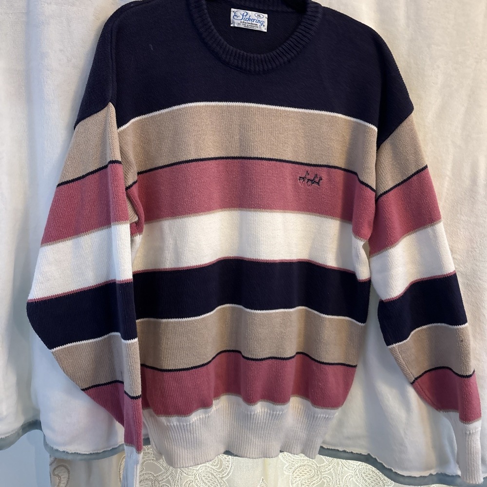 Vintage Pickering Sweater Mens XL Knit Cotton crewneck USA embroidered antelope